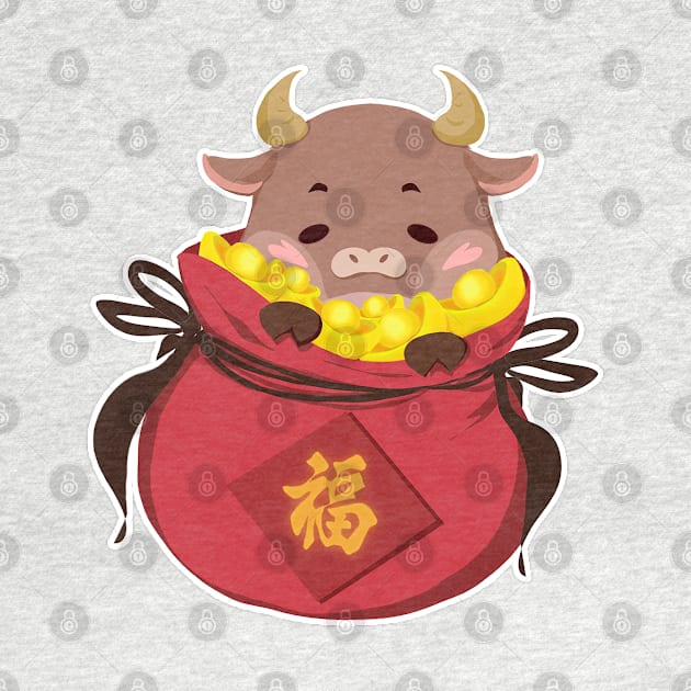 Cute little Ox Gives Best Wishes / Year of the Ox 2021 by Artiffy